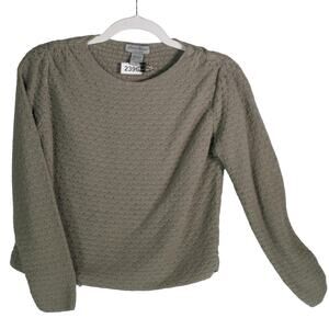 Eddie Bauer Knit Sweater Women Large Green Wool Cashmere Blend Cropped Soft Cozy